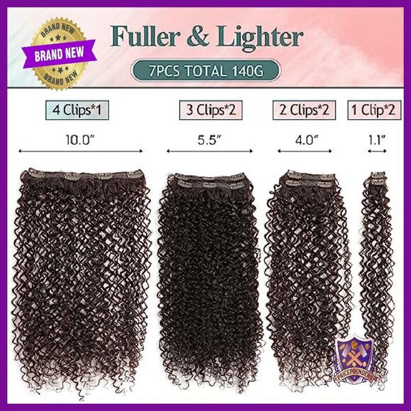 24 Inch Synthetic Curly Clip-In Hair Extensions - 7 Piece Set 140g main image 7